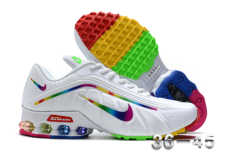 New Women Nike Shox R4 White Rainbow - Click Image to Close
